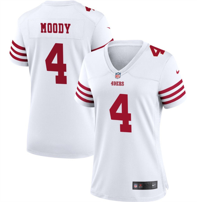 Women's San Francisco 49ers #4 Jake Moody White Football Stitched Jersey(Run Small)
